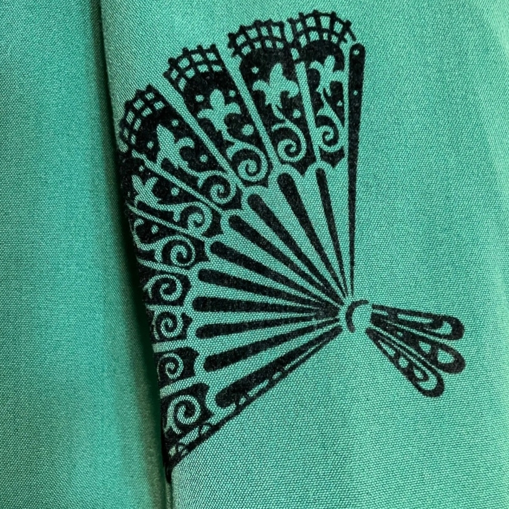 Women’s Teal Circle Skirt with Black Fan Print